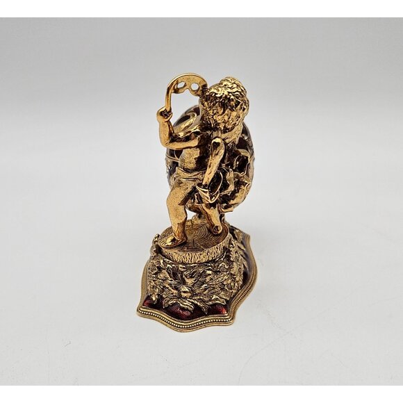 Edgar Berebi Gold Cherub Figurine Egg Trinket Box w/Comedy Tragedy Mask Pendant - Picture 2 of 12